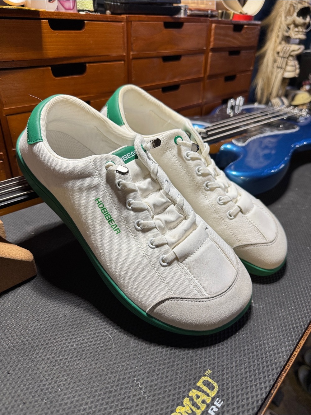 HobieBear Men's White Canvas Sneakers with Green Trim